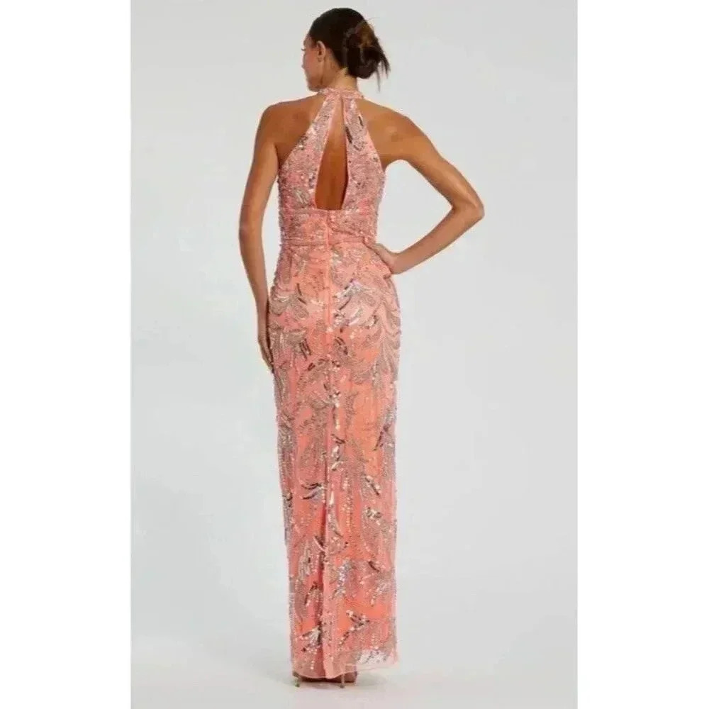 NEW Mac Duggal 6030 Sequin Punge Cutout Back Gown SZ 10 ($598) Coral - Picture 3 of 13